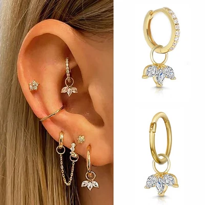 Gold Tone Crown Dangle Earrings Women Hoop Cartilage Lightweight Wide Jewelry - Image 1 of 4