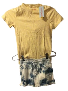 NWT Cat & Jack Yellow Top & Tie Dye Jean Shorts Girl Small 6/6X - Picture 1 of 4