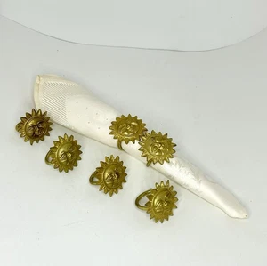 Vintage Messing Sonnengesicht Serviettenringe 6er Set goldfarben Metall Boho himmlisch Deko - Bild 1 von 7