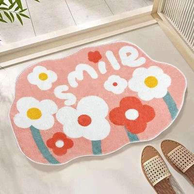 Alfombra antideslizante para el hogar alfombra floral peluda rosa alfombra de puerta alfombra de margarita dormitorio sofá decoración Foto 1 de 4