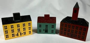 Vintage Salbox Wood Block Houses Village Buildings Primitive Folk Art Set of 3 - Picture 1 of 8