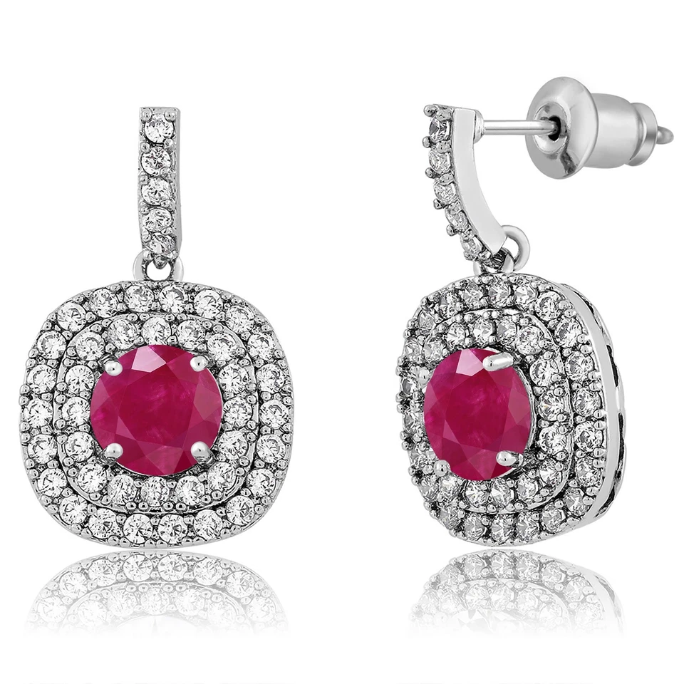 Brincos femininos redondos folheados a ródio rubi vermelho 3,12 quilates - Imagem 1 de 1