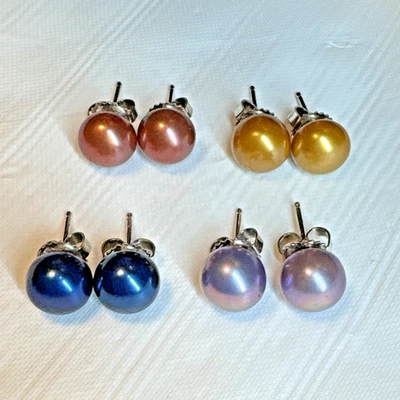 Lote de 4 pendientes Honora de plata de ley con perlas de 9 mm Foto 1 de 4