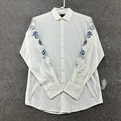 VINTAGE INC Shirt Mens Small White Button Up Long Sleeve Tribal Embroidered Y2K - Image 1 of 4