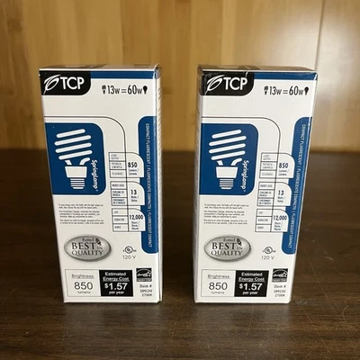 TCP SpringLamp Energy Efficient Bulbs 900 LUMENS —1200/hr  13W= 60W  ( 2 pack ) - Image 1 of 4