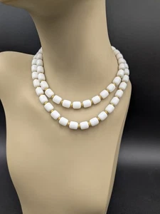 Vintage Double Stranded White and Gold Tone Beaded Choker Necklace - Picture 1 of 11