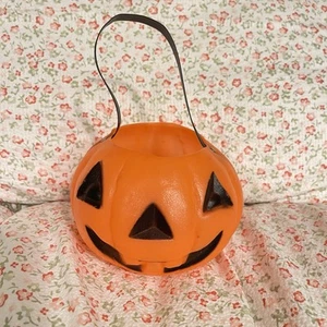 Vtg 80s Carolina Enterprises Halloween Blow Mold Pumpkin Pail Jack-O-Lantern 5.5 - Picture 1 of 8