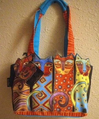 Laurel Burch Feline Friends Cats Large Cutout Shoulder Purse Black Tote Handbag - Image 1 of 4