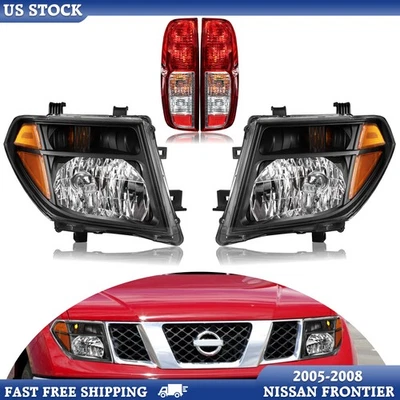Juego de 4 faros negros + luces traseras rojas para Nissan Frontier 2005-2008 06 07 Foto 1 de 4