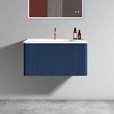 30"Striped Walnut Bathroom Vanity w/blue Ceramic Sink,without Drain and Faucet