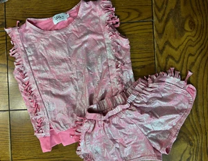 Lola + The Boys Pink Metallic Fringe Short Set Girls Size 8 - Picture 1 of 7
