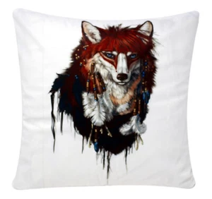 Watercolour Effect Gypsy Fox Print Chenille Cotton 17 x 17 inch Cushion Cover - Picture 1 of 1