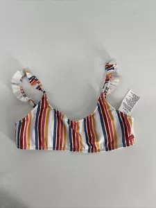 Roxy, Top de natación de bikini con tiras de volantes a rayas para niñas, multicolor, talla XL (14), NUEVO SIN ETIQUETAS - Imagen 1 de 7