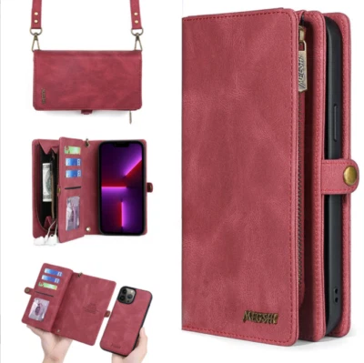 For Google Pixel 6 Zipper Magnetic Leather Flip Shoulder Bag Purse Wallet Case - Image 1 of 4