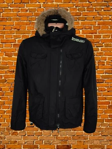 SUPERDRY BLACK WINDCHEATER JACKET COAT SMALL NYLON MENS TRIPLE ZIP FAUX FUR HOOD - Picture 1 of 6