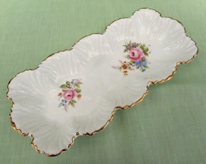 Vintage bone china sandwich tray - pink roses -relief moulding -30 cm (12") long - Picture 1 of 5