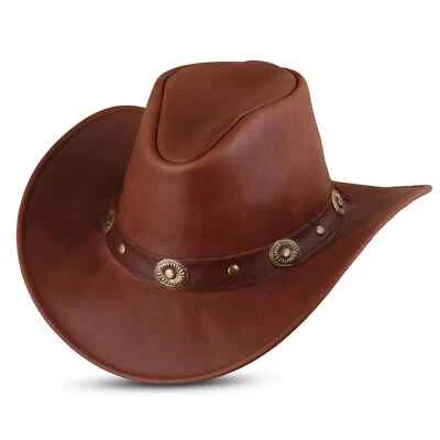 Genuine Leather Cowboy hat - Men and Women Shapeable Wide Brim Western Style HAT - Image 1 of 4