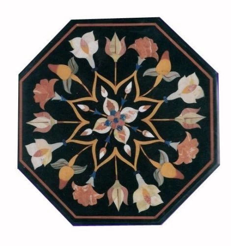 Marble 18" side end Table Top semi precious stones handmade floral inlay - Image 1 of 1