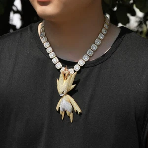 Hip Hop Jewelry Gold Filled Micro Pave Zircons Cartoon Pendant Necklaces Rapper - Picture 1 of 8