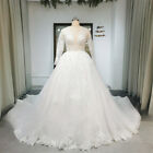 Luxury Wedding Dresses V Neck Long Sleeves Lace Appliqued Ball Gowns Sweep Train