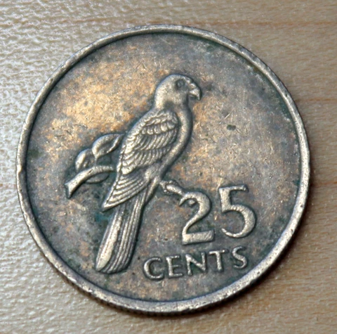 1977 Seychelles 25 Cents Black Parrot Cover