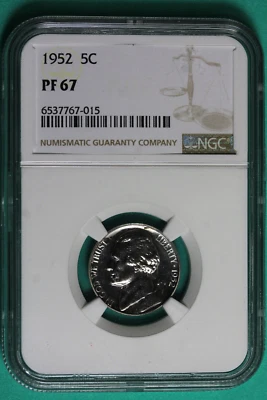 1952 Proof NGC PF67 Jefferson Nickel 5c #B37777 - Image 1 of 2
