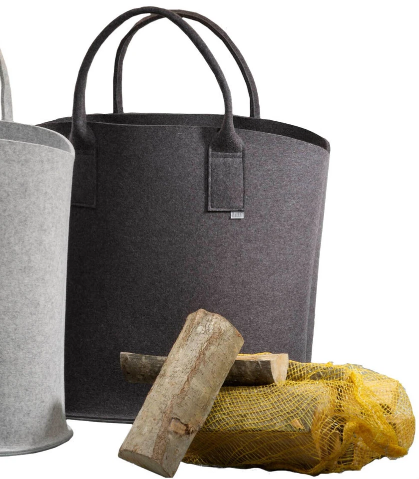 Kaminkorb Wäschekorb Woody 50 x 45 x 30 cm anthrazit Woll Filz Merino - Bild 1 von 1