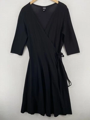 Vestido EILEEN FISHER XS Lavable Elastizado Crepé Envolvente Midi Manga 3/4 Negro EE. UU. Foto 1 de 4