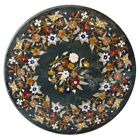 42" Round Green Marble Center Table Top Semi Precious Stones Inlay Work