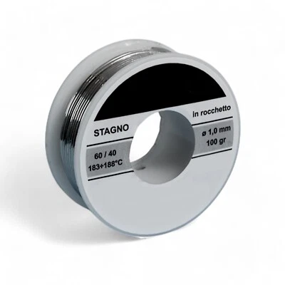 MGIDEA STAGNO SALDATURA ROCCHETTO 100 GR 60/40 Ø 1mm FILO FLUSSANTE 183-188°C FUSIONE