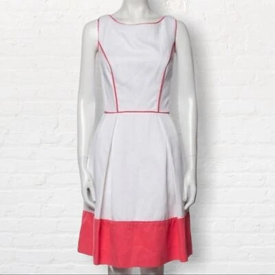 Vestido Theia Para Mujer 10 Blanco Coral Color Bloque Ajuste y Acampanado Midi Forrado Informal Foto 1 de 4