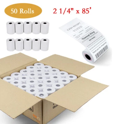Estuche de 50 rollos 2 1/4" x 85' térmico caja registradora tarjeta de crédito POS papel de recibo Foto 1 de 4