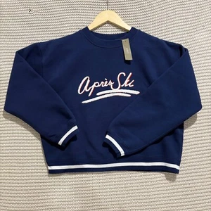 J Crew Après Ski Sweatshirt Womens Small Navy Oversized Fleece Crewneck NWT - Picture 1 of 15