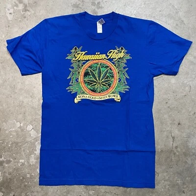 Camiseta Hawaiian Pakalolo 420 Marihuana Maui Wowie Kona Dorado Azul Para Hombre Mediana Foto 1 de 4
