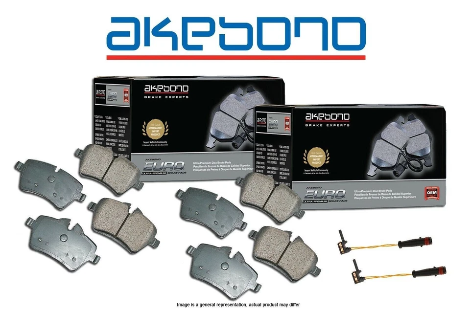 [FRONT+REAR] Akebono Euro Ceramic Brake Pads And Sensors USA MADE AK96716 - Image 1 of 3