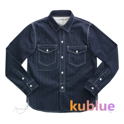 Camisas occidentales Amekaji para hombre de colección índigo denim a rayas camisa informal top Foto 1 de 4
