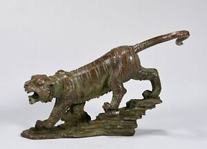 12CM antique bronze Feng Shui zodiaque tigre bête statue