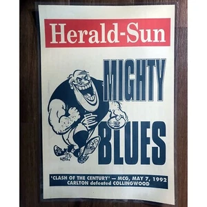 ORIGINAL WEG 1992 HERALD-SUN MIGHTY BLUES CLASH OF THE CENTURY LAMINATED POSTER - Picture 1 of 2