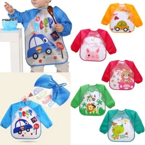 Long Sleeve Dribble Towel Feeding Smock Triangle Scarf Baby Bibs - Picture 1 of 11