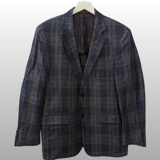 Blazer masculino Robert Talbott Carmel 41R xadrez azul/roxo 100% linho dois botões - Imagem 1 de 4