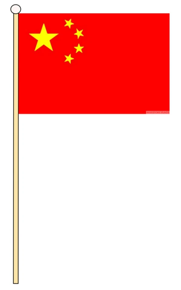 CHINA 18" x 12" LARGE HAND WAVING COURTESY FLAG & POLE - Image 1 of 1