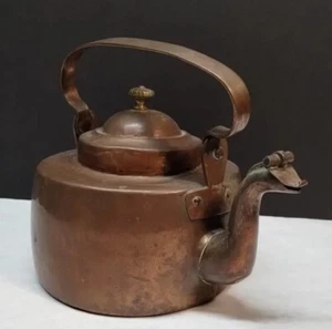 RARE Vintage OLD Copper Kettle Antique Retro Kitchenware Goose Neck Spout Hinged - Picture 1 of 13