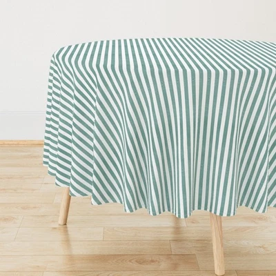 Green Candy Stripe Soft Green Printed Round Table Cover, Round Table Cloth - Image 1 of 4
