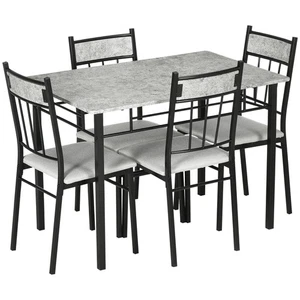 Dining Table Chairs Marble Effect Padded Seats Metal Frame Light Grey Black - Picture 1 of 12