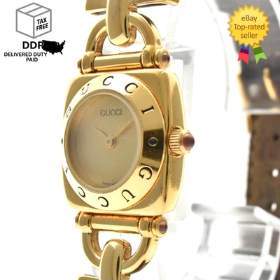 Reloj para mujer vintage [Exc+5] GUCCI 6300L esfera dorada correa de cuero 20 mm JAPÓN Foto 1 de 4
