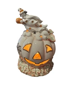 Lenox Halloween seltene Anlässe fliegende Hexe & Kürbis beleuchtete Keramik Skulptur - Bild 1 von 5