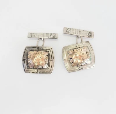 Gemelos mayas aztecas rellenos vintage de plata esterlina y oro América Latina Foto 1 de 3