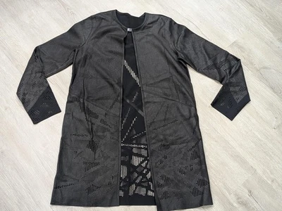 Chaqueta Elie Tahari Mujer Mediana Negra Corte Láser Cuero Cordero Larga ED3H2405 Foto 1 de 4