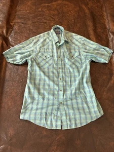 Pendleton Frontier Shirt Mens M Blue Plaid Western Pearl Snap Rodeo Coastal - Picture 1 of 8