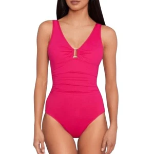 LAUREN Ralph Lauren | Fuchsia Swimsuit with Gold Square Ring Accent size 8 NEW - Picture 1 of 15
